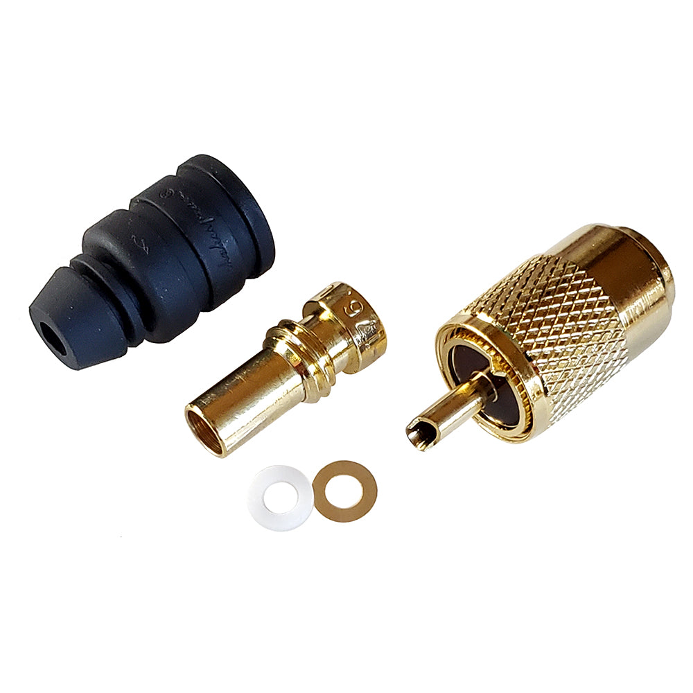Shakespeare PL-259-58-G Gold Solder-Type Connector w/UG175 Adapter & DooDad® Cable Strain Relief f/RG-58x (Pack of 6)