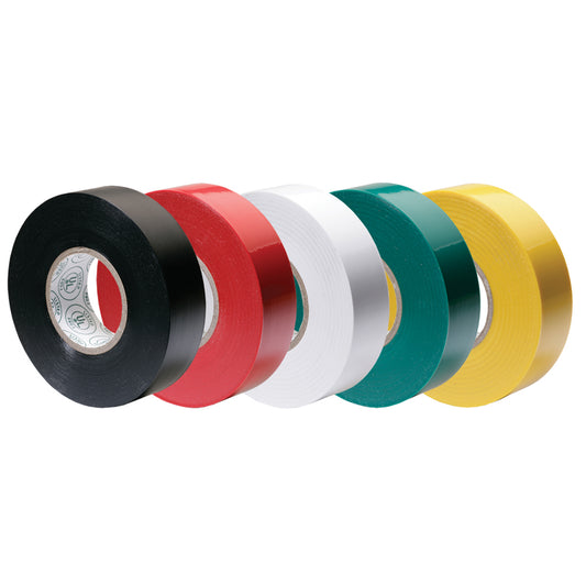 Ancor Premium Assorted Electrical Tape - 1/2" x 20' - Black / Red / White / Green / Yellow (Pack of 8)