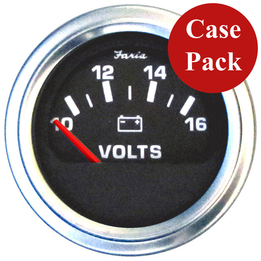 Faria 2" Voltmeter (10-16 VDC) Unlit 12V Black w/Stainless Steel Bezel & Orange Pointer - Case of 24