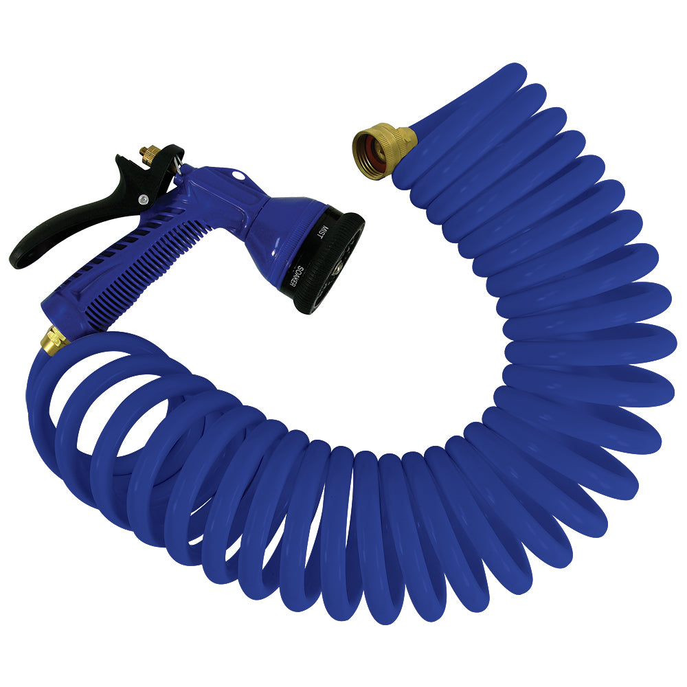 Whitecap 25' Blue Coiled Hose w/Adjustable Nozzle (Pack of 2)