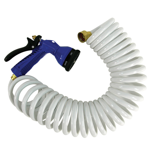 Whitecap 15' White Coiled Hose w/Adjustable Nozzle (Pack of 2)