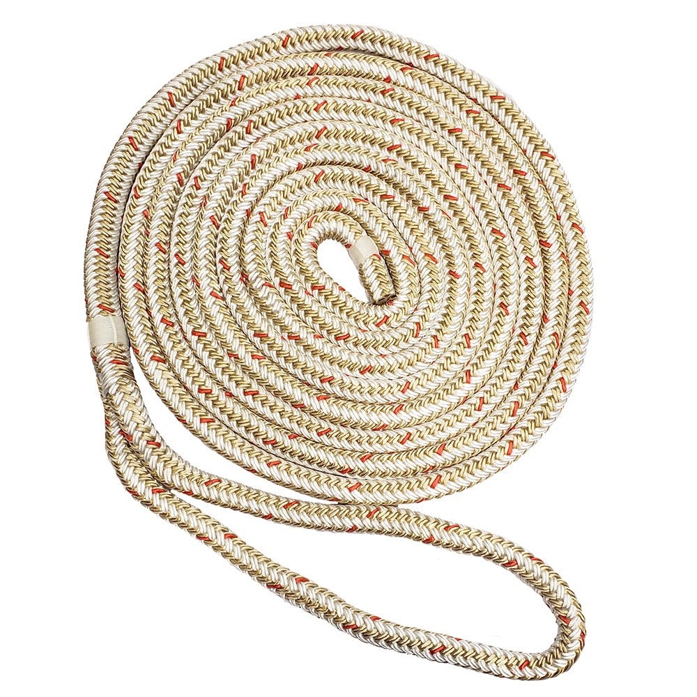New England Ropes 3/8" Double Braid Dock Line - White/Gold w/Tracer - 25' (Pack of 2)
