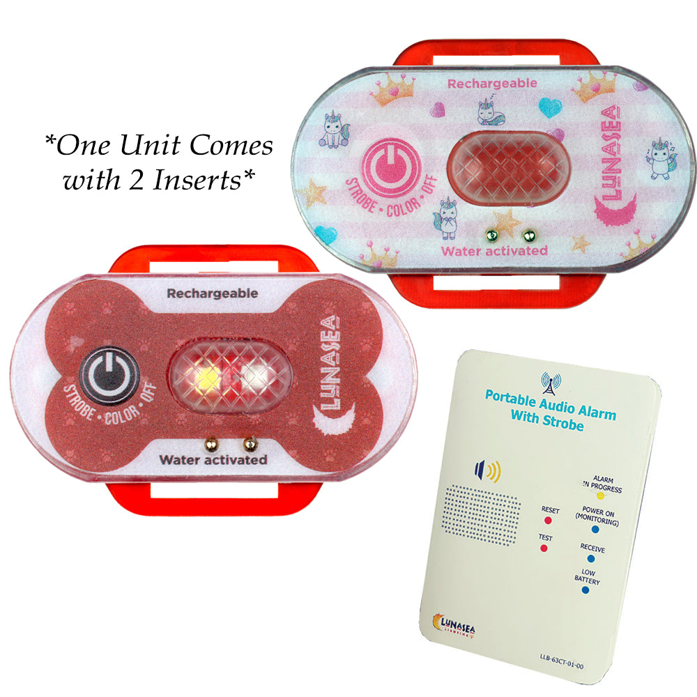 Lunasea Child/Pet Safety Water Activated Strobe Light w/RF Transmitter & Portable Audio/Visual Receiver - Red Case
