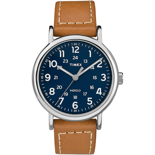 Timex Weekender 40mm Men's Watch - Tan Leather Strap w/Blue Dial