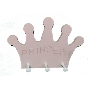 Princess Crown Light Pink Coat Hanger Crafted w/ 3 White Pegs