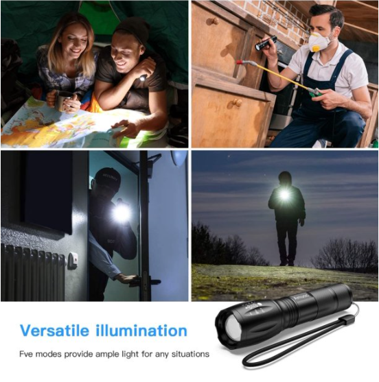 Tactical Flashlight, LED 18000 Lumens Bright Zoomable Flashlight